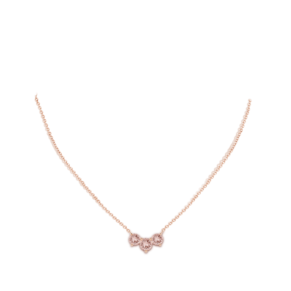 7mm AAAA Classic Trio Morganite Necklace in Rose Gold body-neck