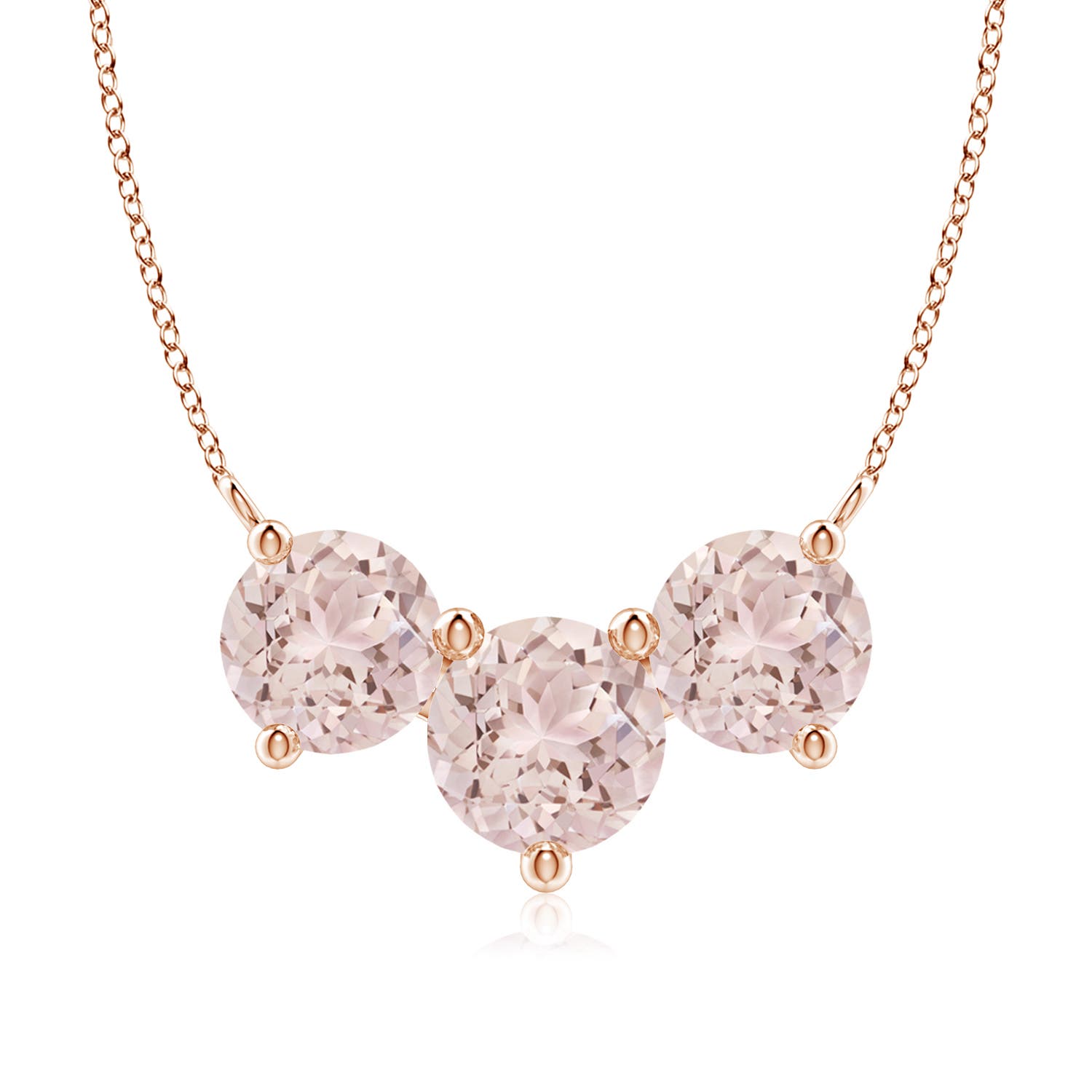 8mm A Classic Trio Round Morganite Necklace in Rose Gold