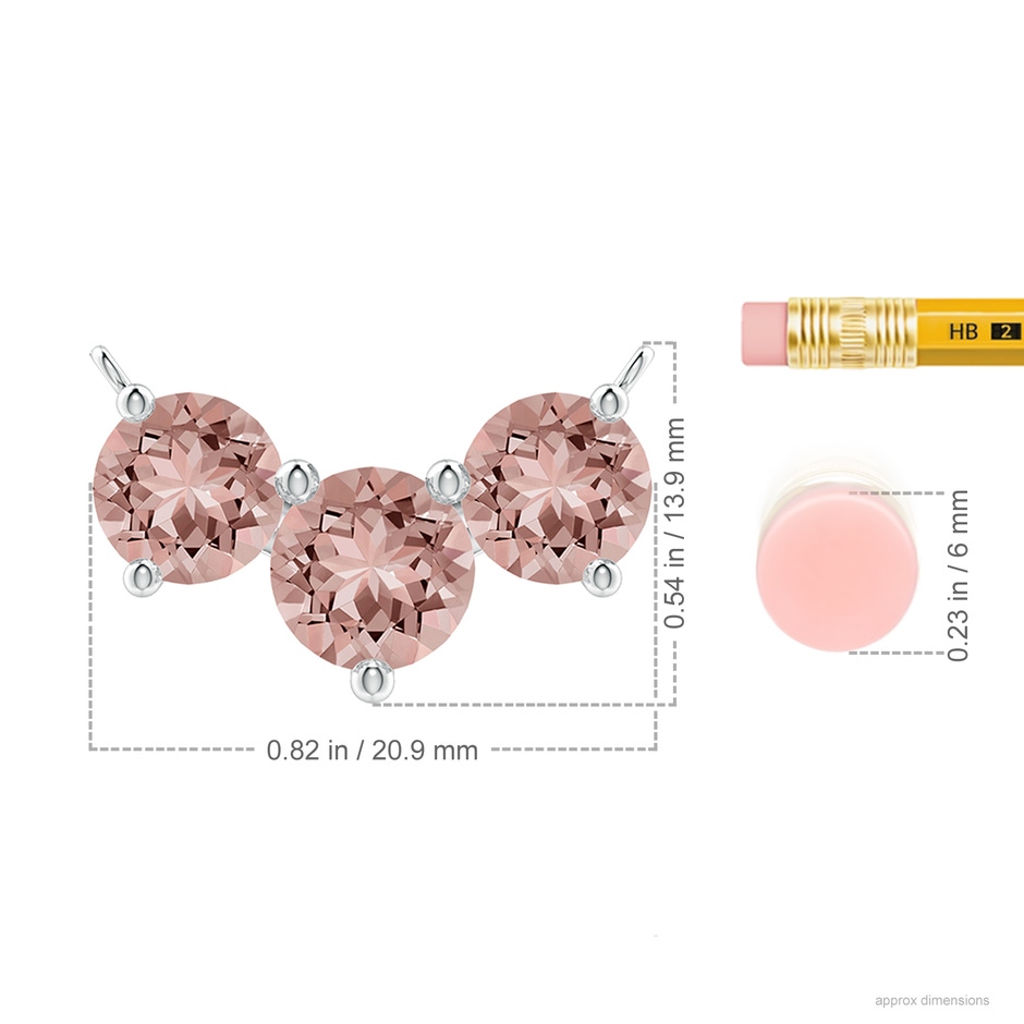 8mm AAAA Classic Trio Round Morganite Necklace in P950 Platinum ruler
