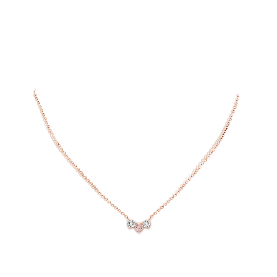 5mm AAA Classic Morganite and Diamond Necklace in Rose Gold body-neck