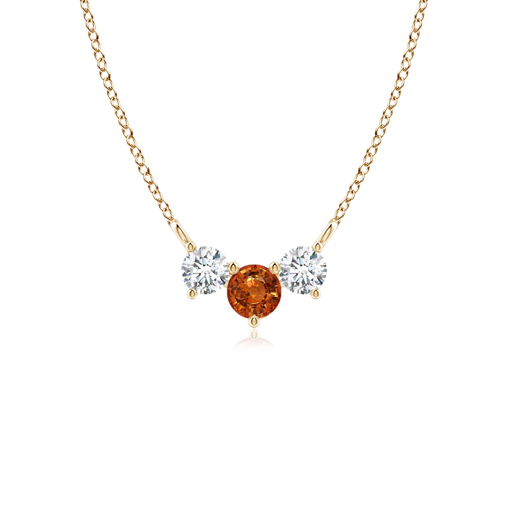 4mm AAAA Classic Orange Sapphire and Diamond Necklace in Yellow Gold