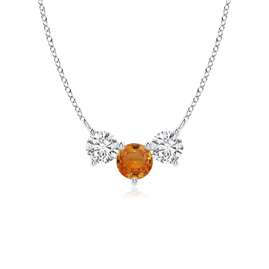 5mm AAA Classic Orange Sapphire and Diamond Necklace in White Gold