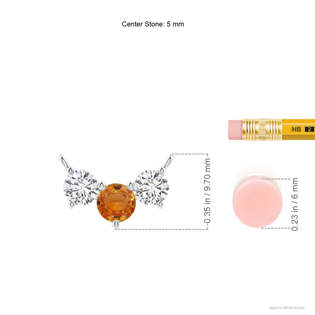 5mm AAA Classic Orange Sapphire and Diamond Necklace in White Gold Ruler