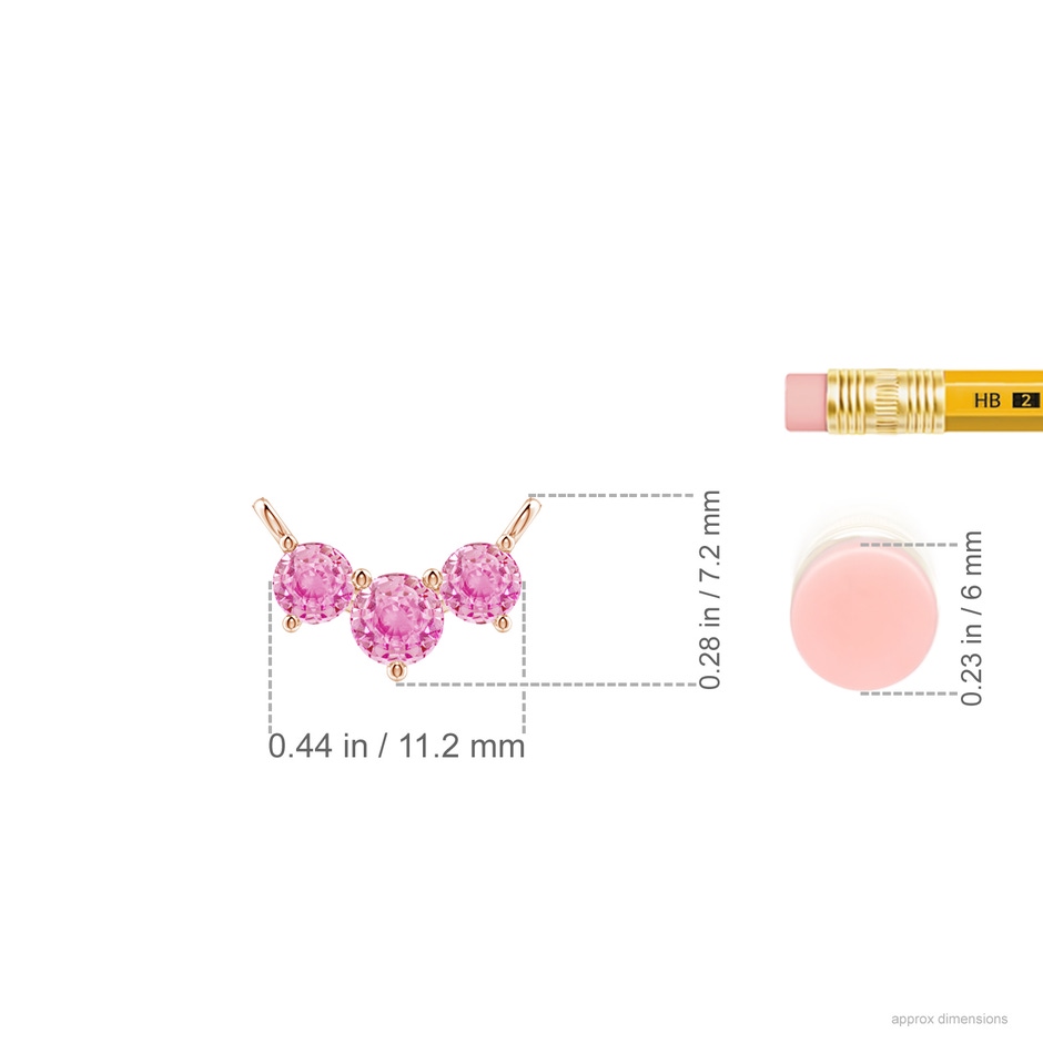 4mm A Classic Trio Round Pink Sapphire Necklace in Rose Gold ruler