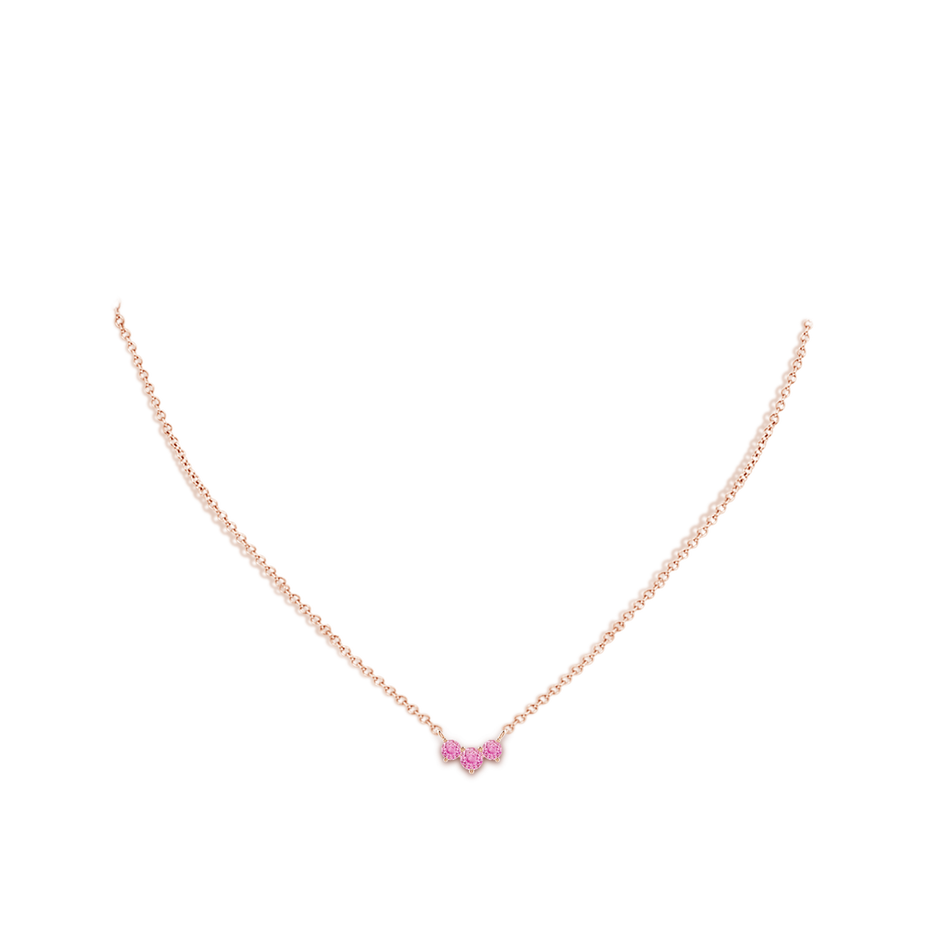 4mm A Classic Trio Round Pink Sapphire Necklace in Rose Gold pen