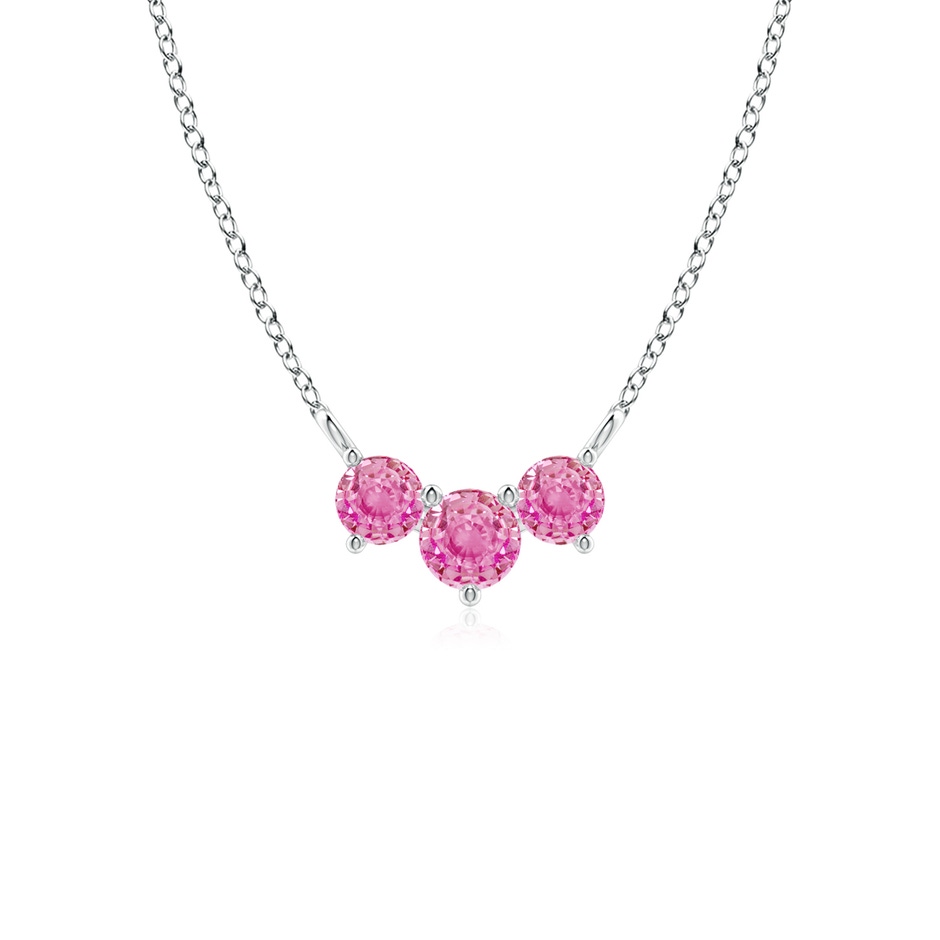 4mm AA Classic Trio Round Pink Sapphire Necklace in 18K White Gold 