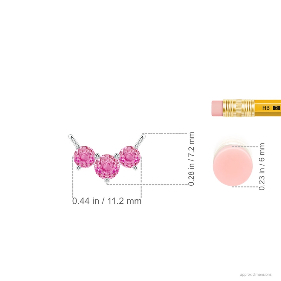 4mm AA Classic Trio Round Pink Sapphire Necklace in 18K White Gold ruler