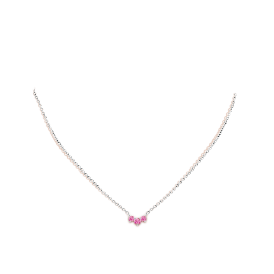 4mm AA Classic Trio Round Pink Sapphire Necklace in 18K White Gold pen