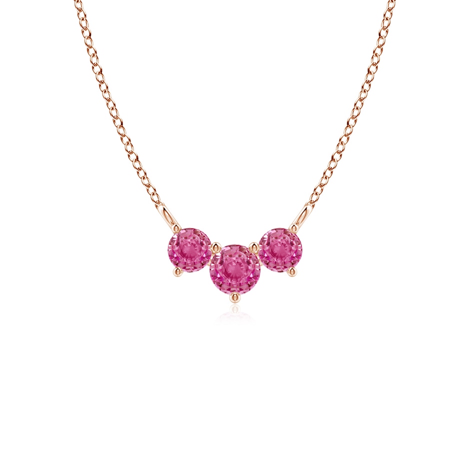 4mm AAA Classic Trio Round Pink Sapphire Necklace in Rose Gold 