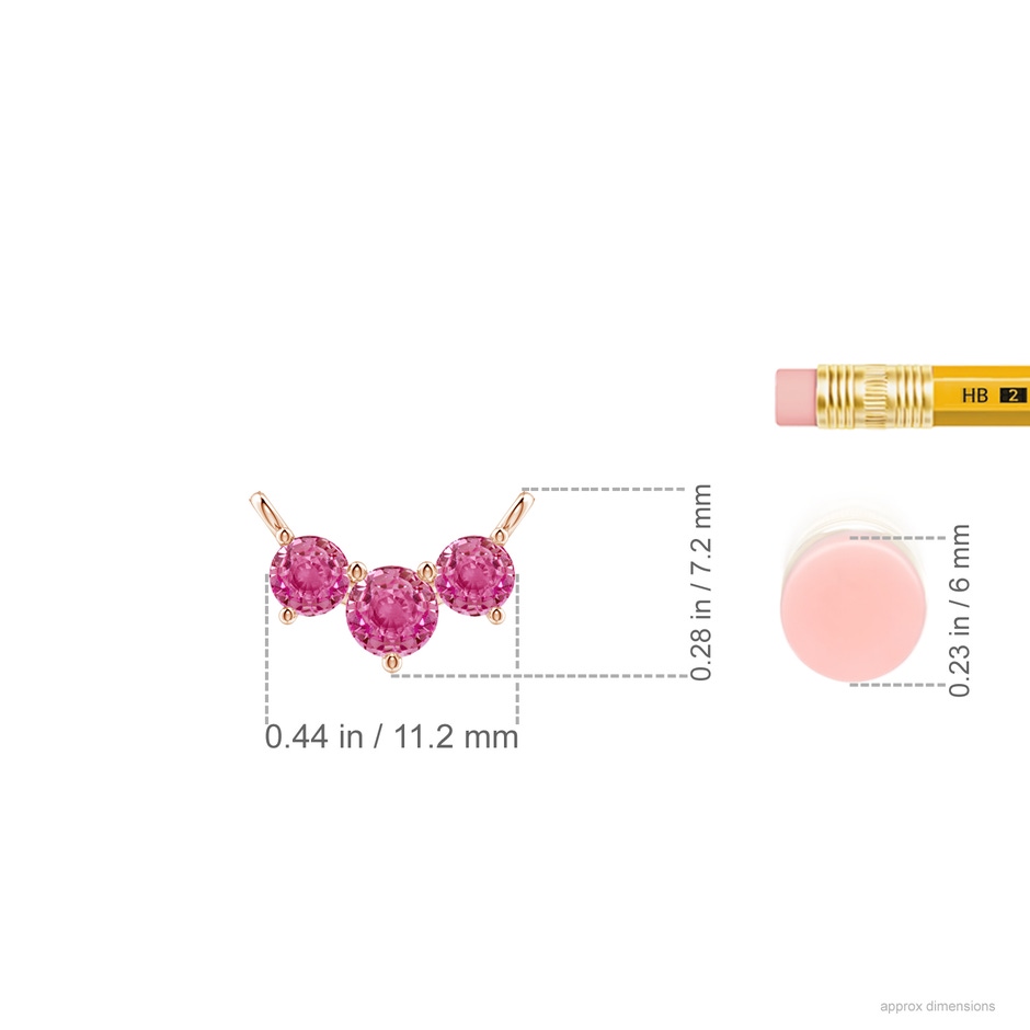 4mm AAA Classic Trio Round Pink Sapphire Necklace in Rose Gold ruler