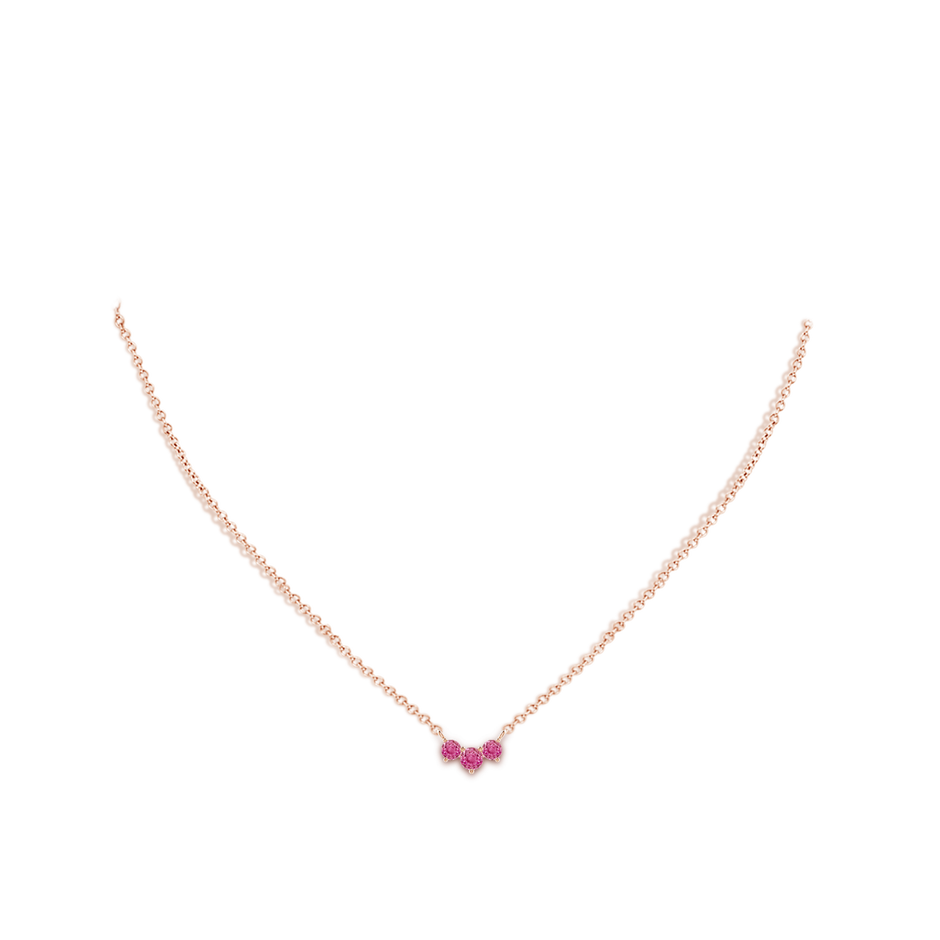 4mm AAA Classic Trio Round Pink Sapphire Necklace in Rose Gold pen