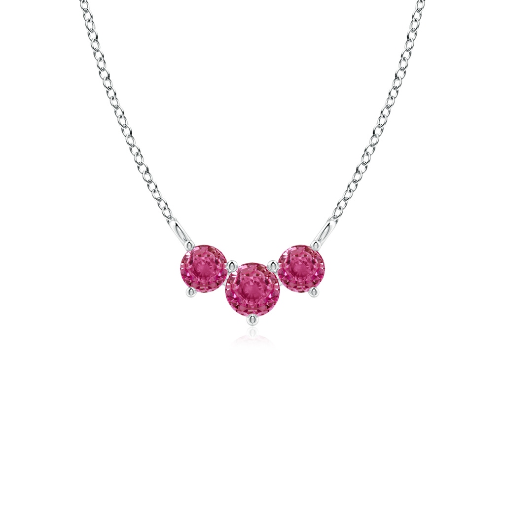 4mm AAAA Classic Trio Round Pink Sapphire Necklace in 18K White Gold