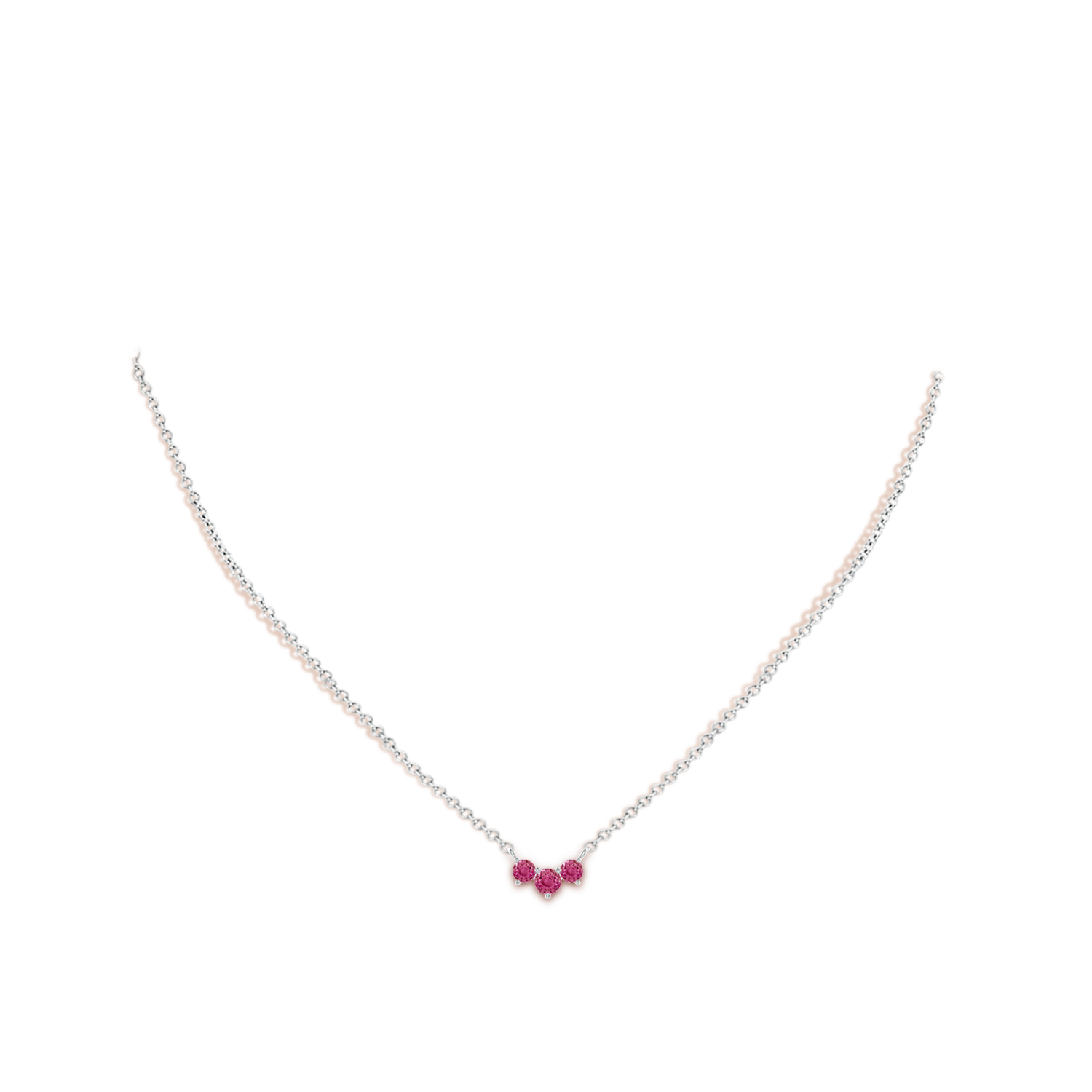 4mm AAAA Classic Trio Round Pink Sapphire Necklace in 18CT White Gold - body_neck