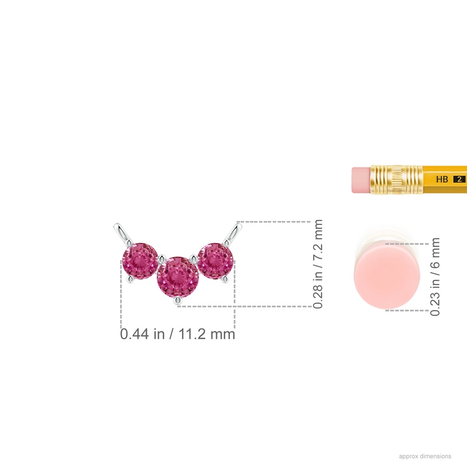 4mm AAAA Classic Trio Round Pink Sapphire Necklace in White Gold ruler