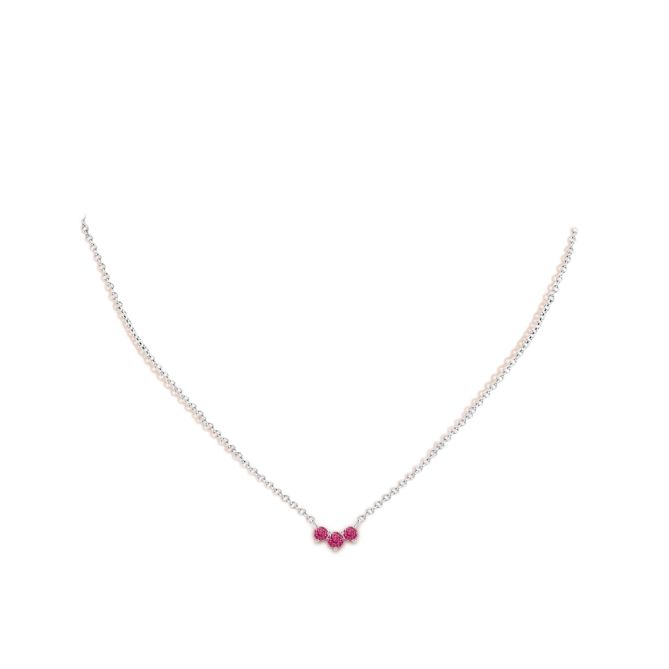 4mm AAAA Classic Trio Pink Sapphire Necklace in White Gold body-neck