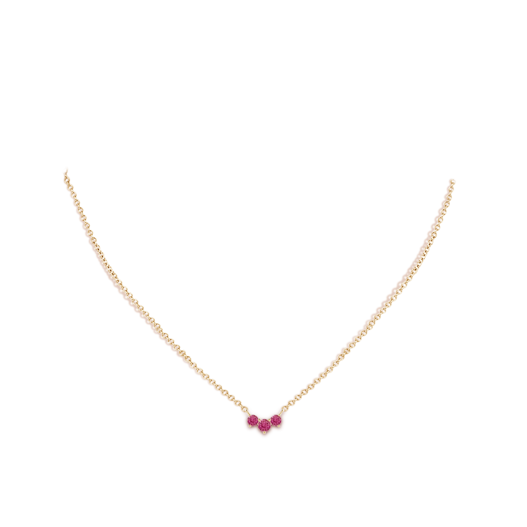 4mm AAAA Classic Trio Pink Sapphire Necklace in Yellow Gold Body-Neck