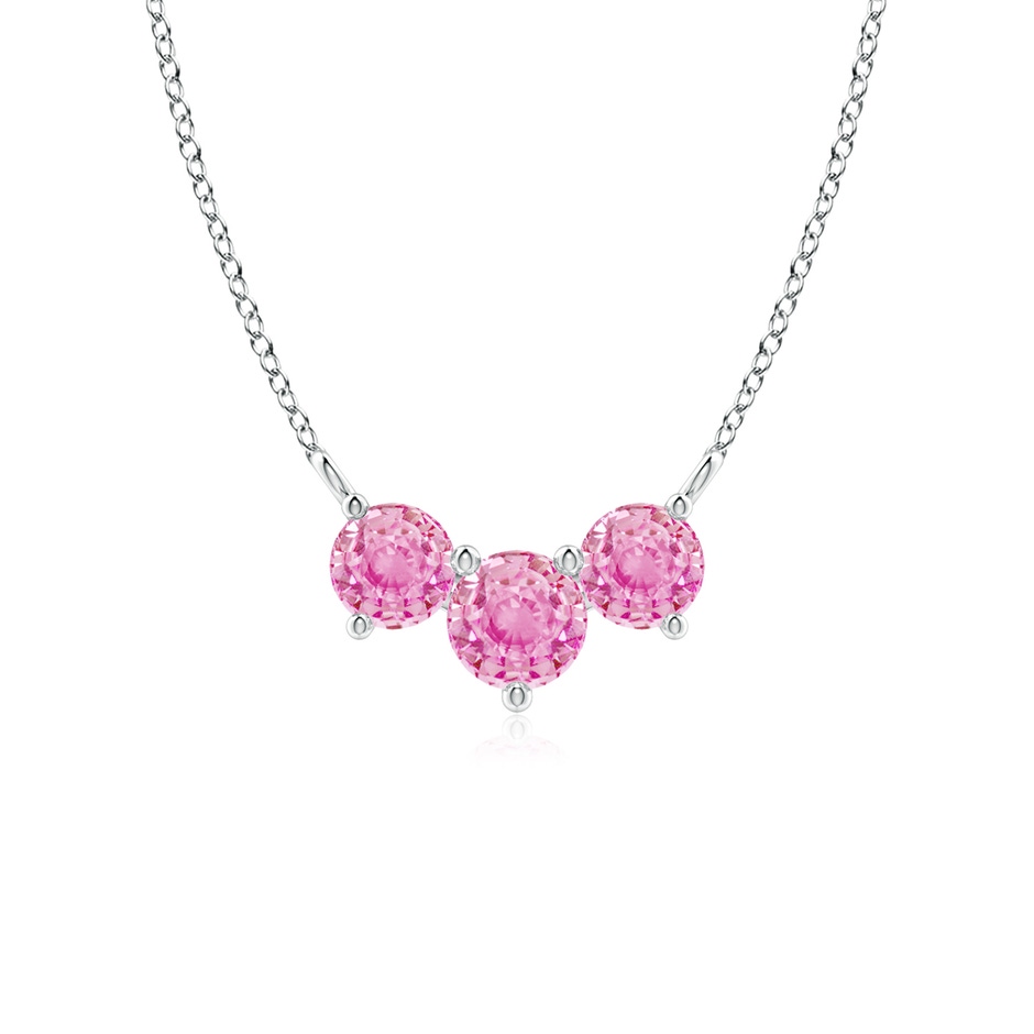 5mm A Classic Trio Round Pink Sapphire Necklace in White Gold 