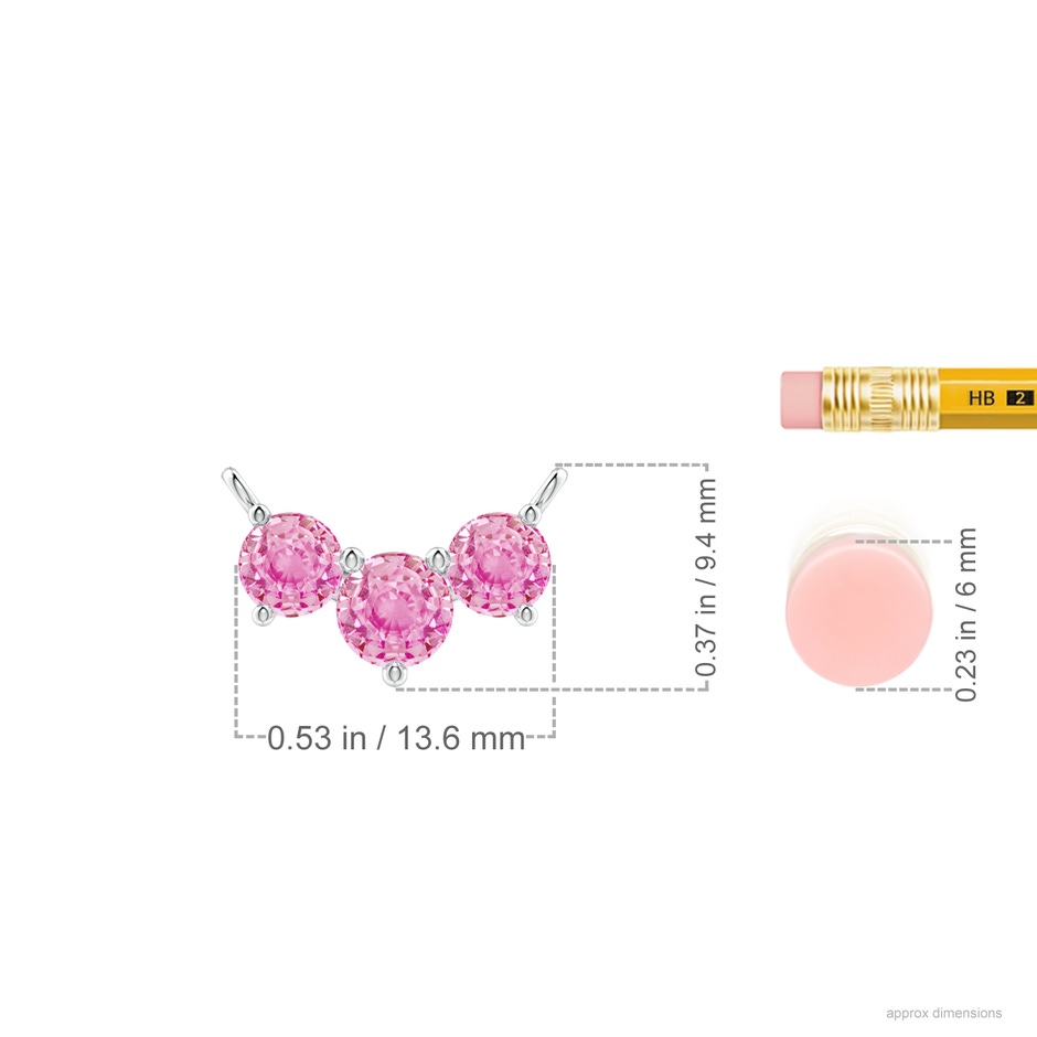 5mm A Classic Trio Round Pink Sapphire Necklace in White Gold ruler