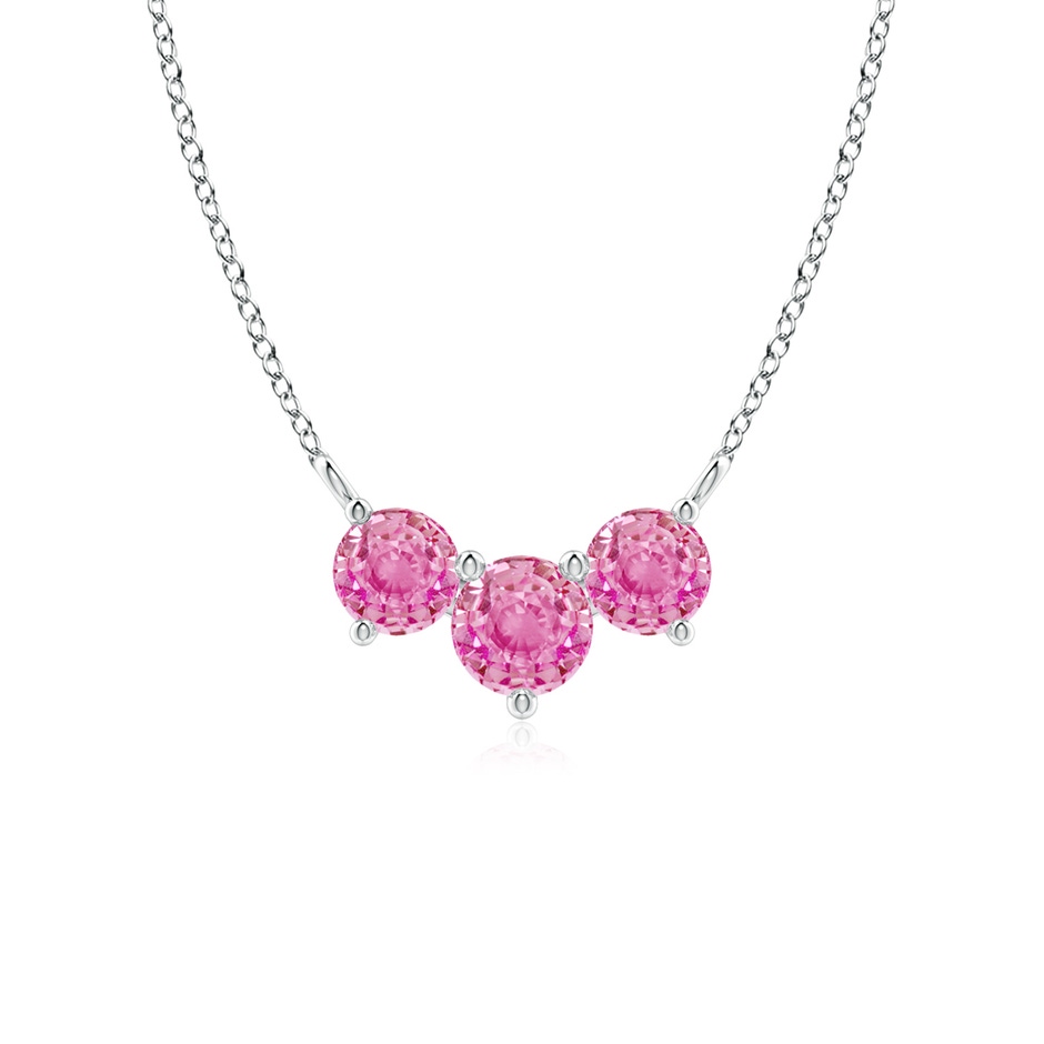 5mm AA Classic Trio Round Pink Sapphire Necklace in 18K White Gold 