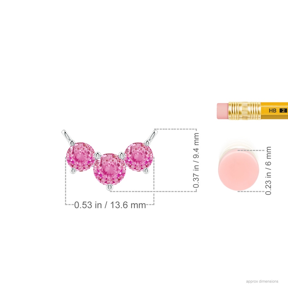 5mm AA Classic Trio Round Pink Sapphire Necklace in 18K White Gold ruler