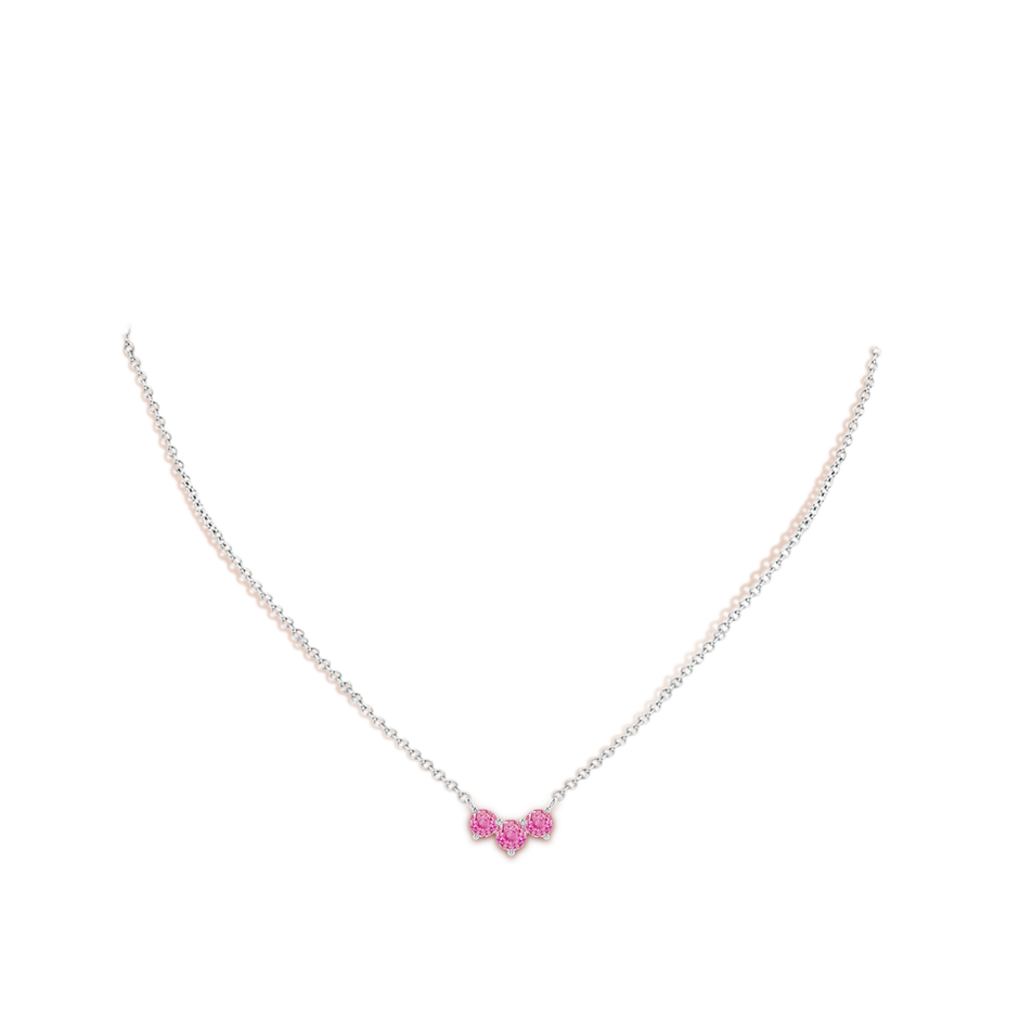 5mm AA Classic Trio Round Pink Sapphire Necklace in 18K White Gold pen