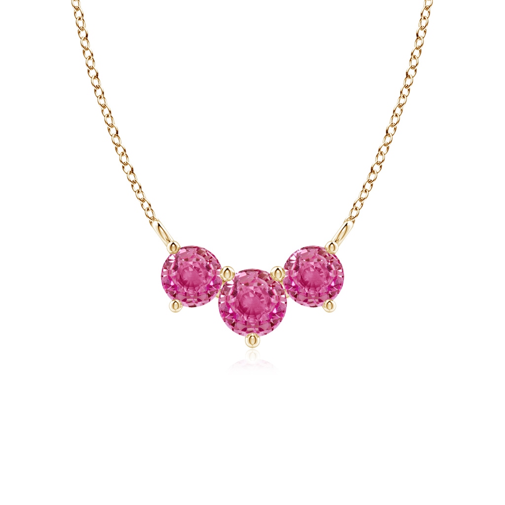 5mm AAA Classic Trio Pink Sapphire Necklace in 10K Yellow Gold