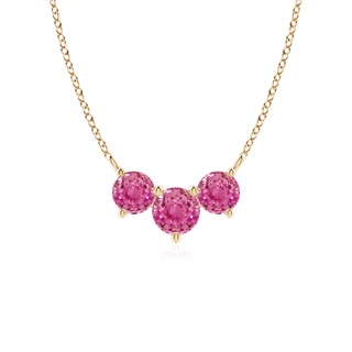 5mm AAA Classic Trio Pink Sapphire Necklace in 10K Yellow Gold