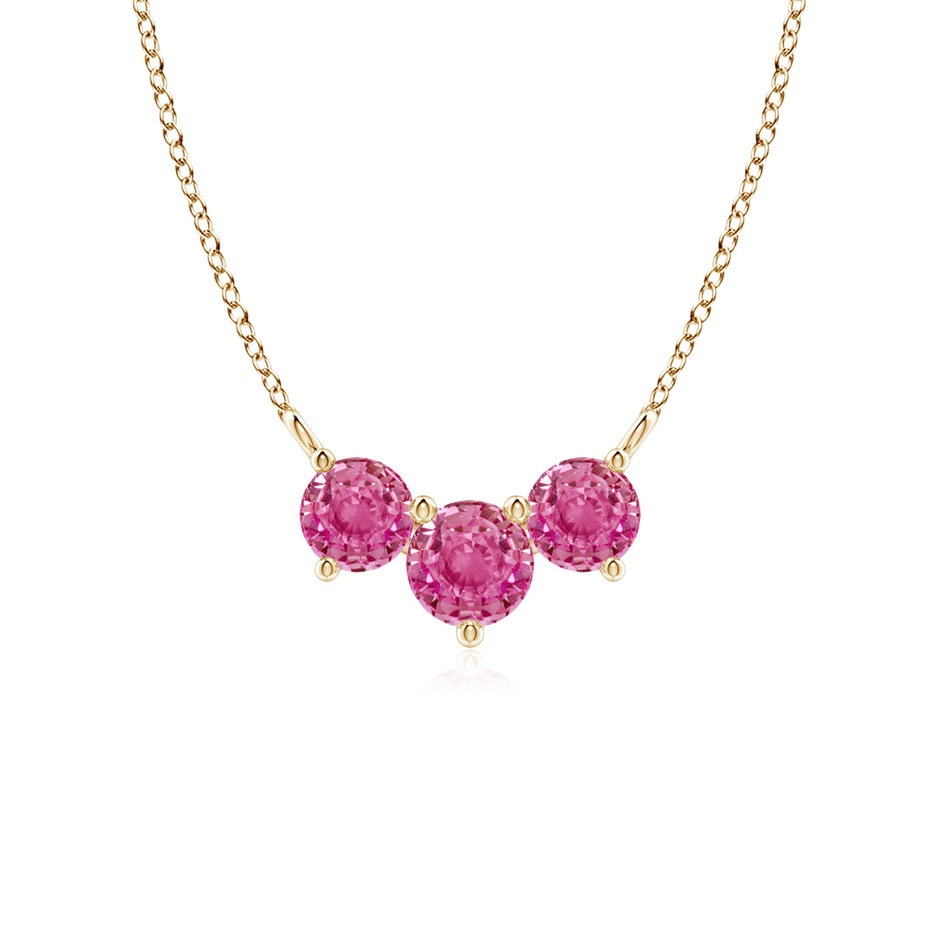 5mm AAA Classic Trio Pink Sapphire Necklace in 10K Yellow Gold 