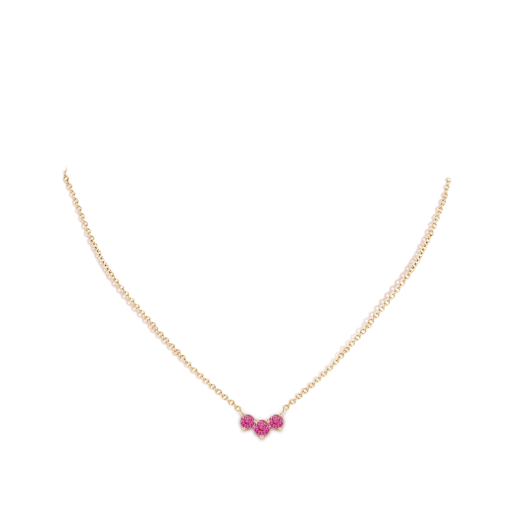 5mm AAA Classic Trio Pink Sapphire Necklace in 10K Yellow Gold Body-Neck