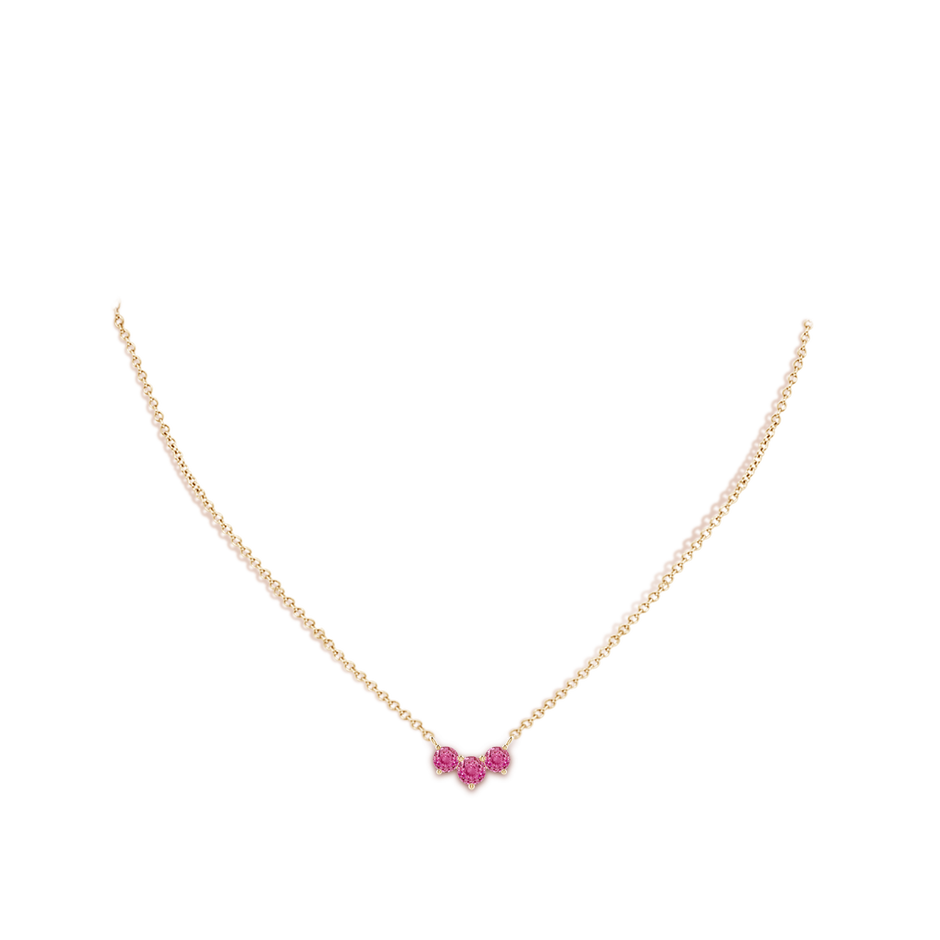 5mm AAA Classic Trio Pink Sapphire Necklace in 10K Yellow Gold body-neck