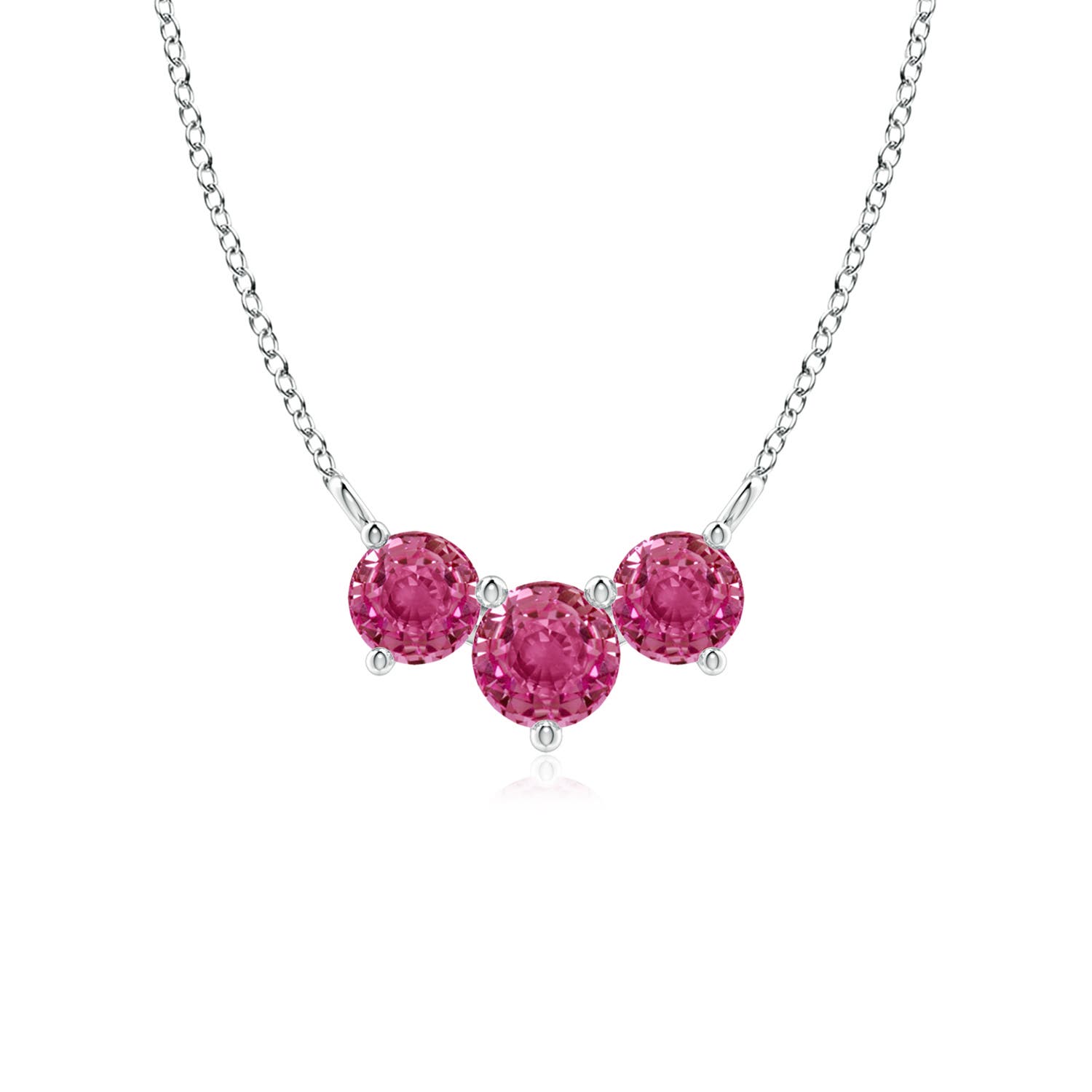 5mm AAAA Classic Trio Round Pink Sapphire Necklace in P950 Platinum