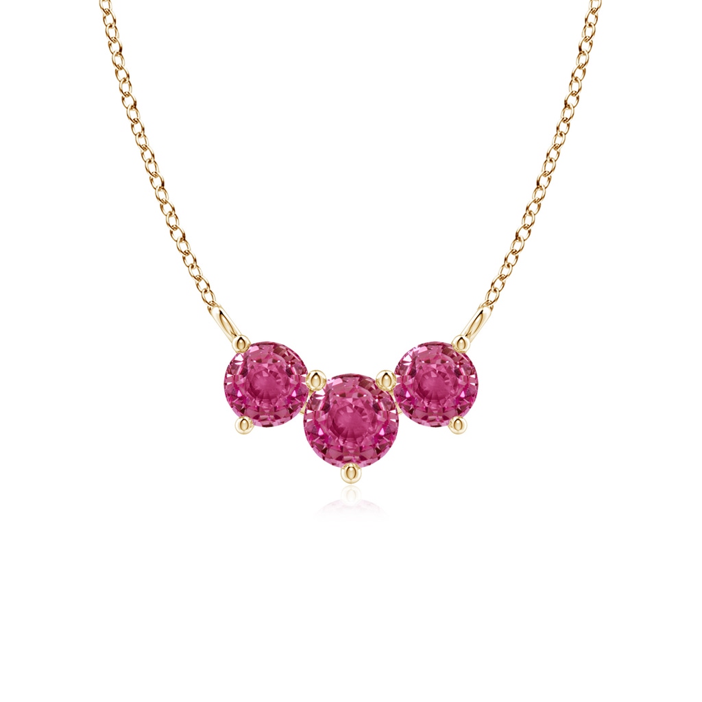 5mm AAAA Classic Trio Pink Sapphire Necklace in Yellow Gold