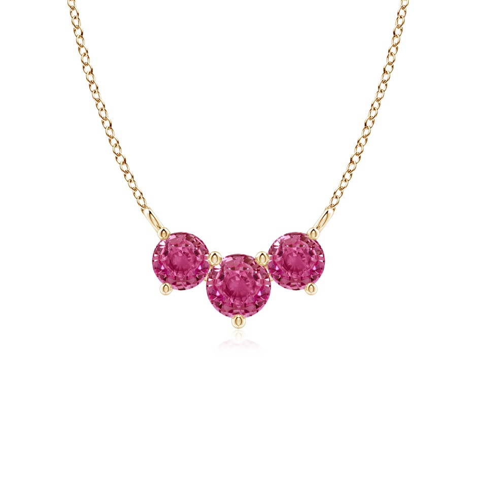 5mm AAAA Classic Trio Pink Sapphire Necklace in Yellow Gold 