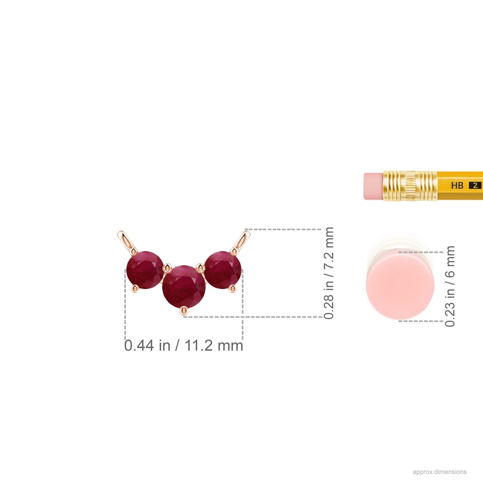 4mm A Classic Trio Round Ruby Necklace in Rose Gold ruler