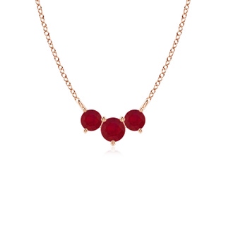 4mm AA Classic Trio Round Ruby Necklace in 9K Rose Gold