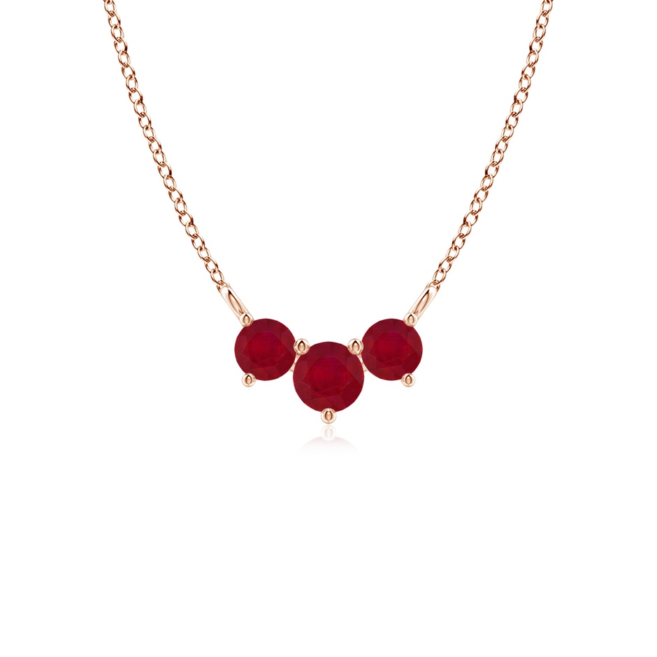 4mm AA Classic Trio Round Ruby Necklace in 9K Rose Gold 
