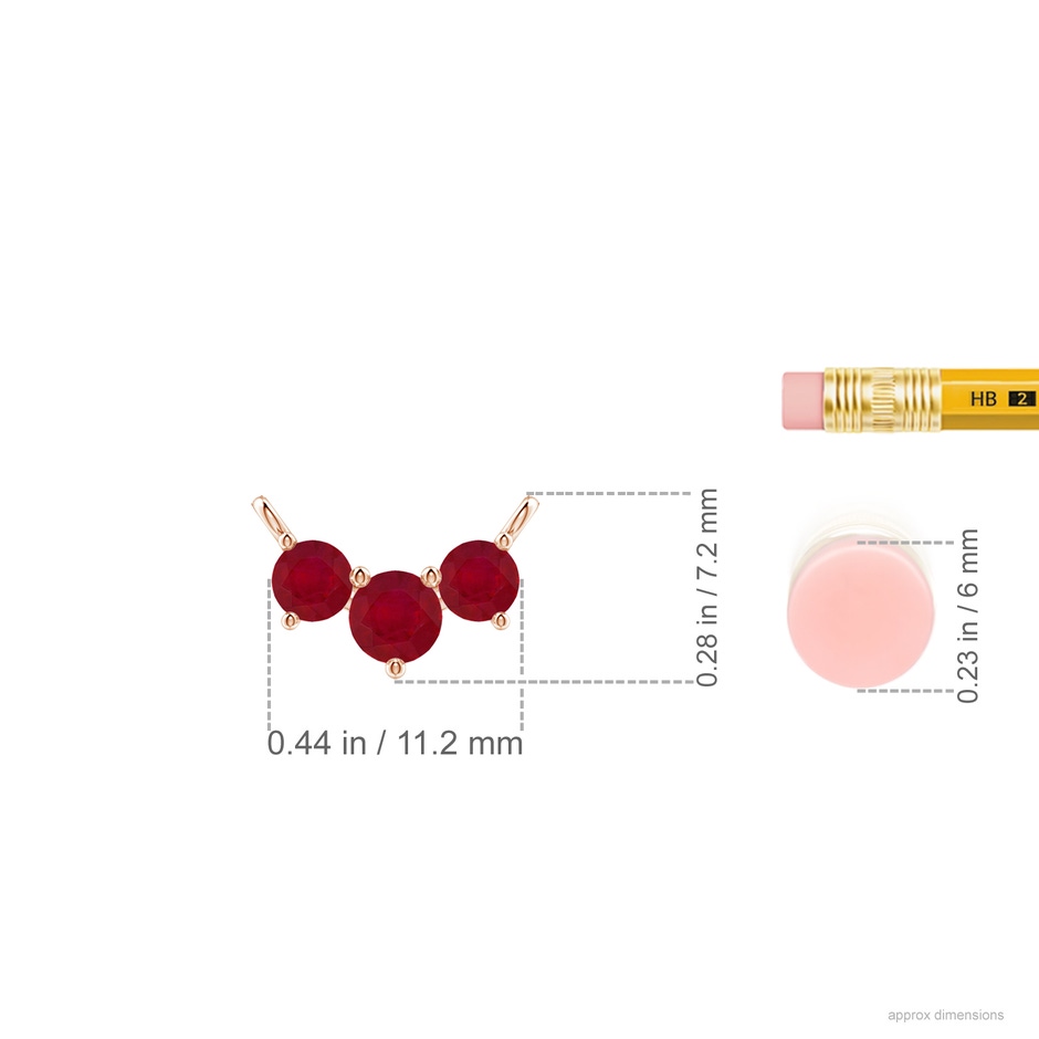 4mm AA Classic Trio Round Ruby Necklace in 9K Rose Gold ruler