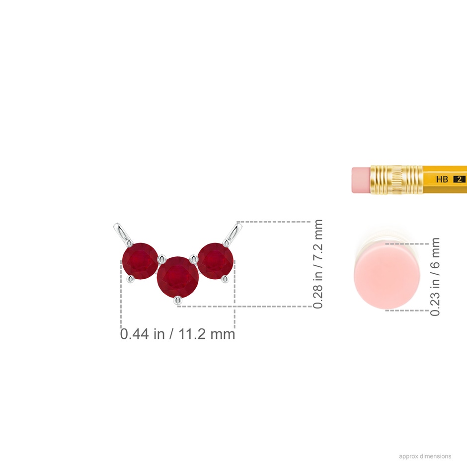 4mm AA Classic Trio Round Ruby Necklace in P950 Platinum ruler