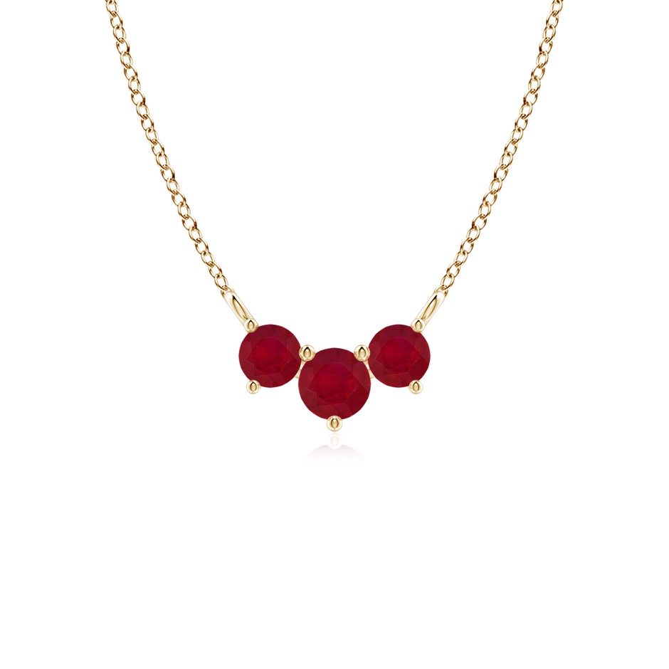 4mm AA Classic Trio Round Ruby Necklace in Yellow Gold 