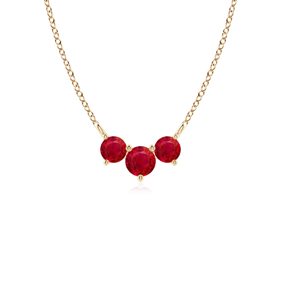 4mm AAA Classic Trio Round Ruby Necklace in Yellow Gold 