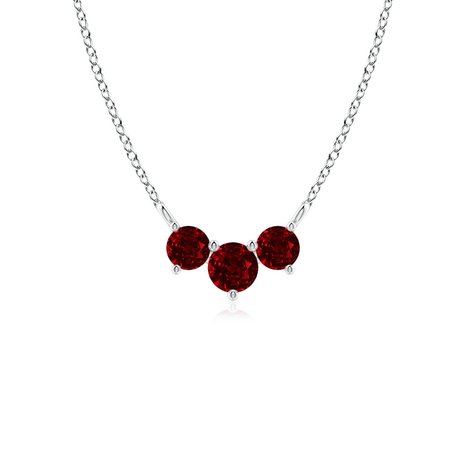 4mm AAAA Classic Trio Round Ruby Necklace in 18K White Gold