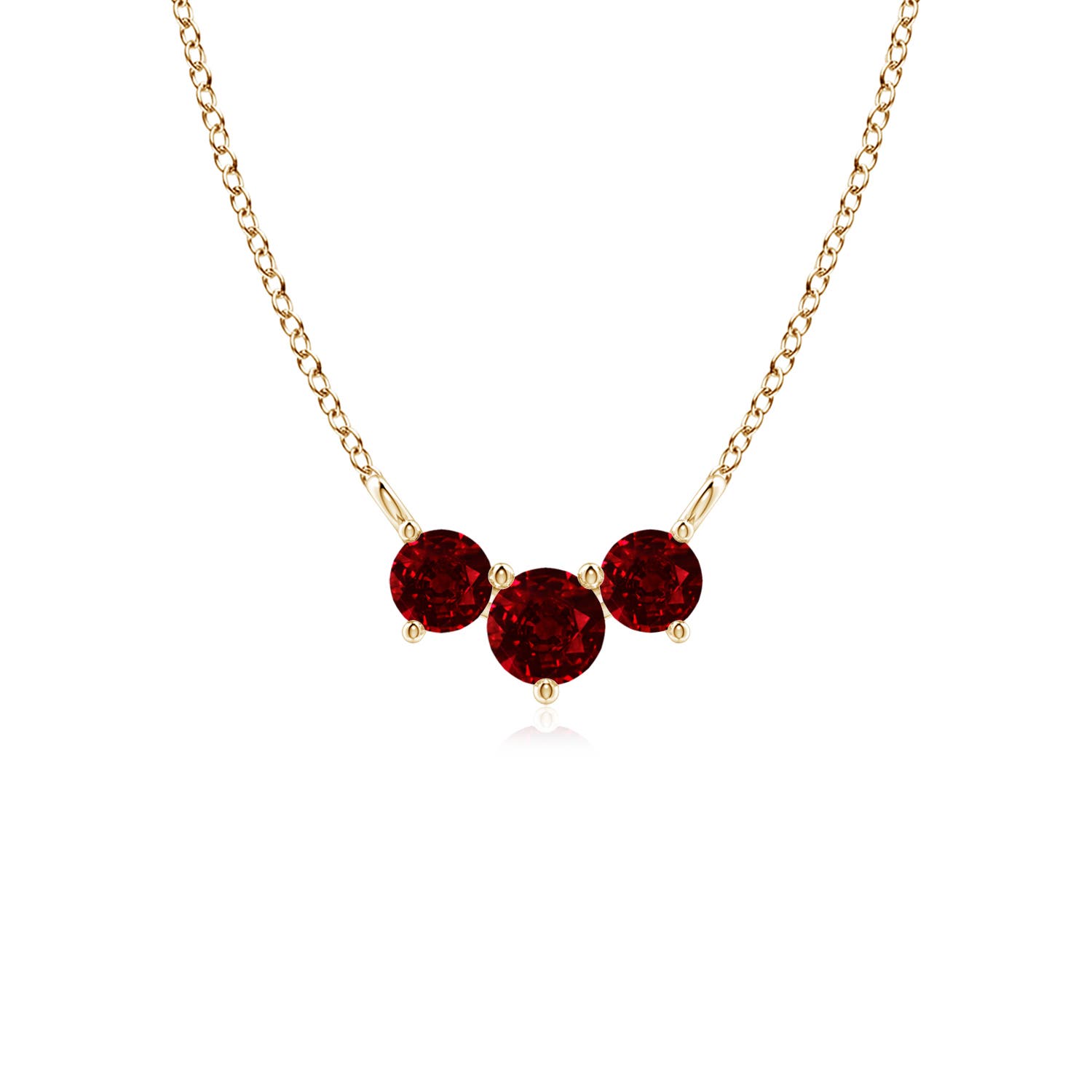 4mm AAAA Classic Trio Round Ruby Necklace in 18K Yellow Gold