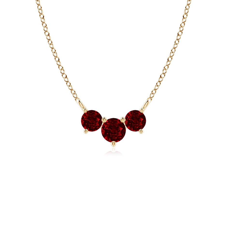 4mm AAAA Classic Trio Round Ruby Necklace in 18K Yellow Gold 