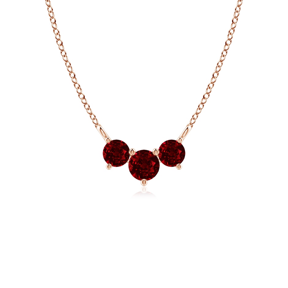 4mm AAAA Classic Trio Round Ruby Necklace in 9K Rose Gold 
