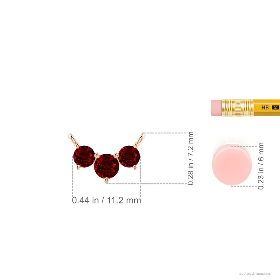 4mm AAAA Classic Trio Round Ruby Necklace in 9K Rose Gold ruler