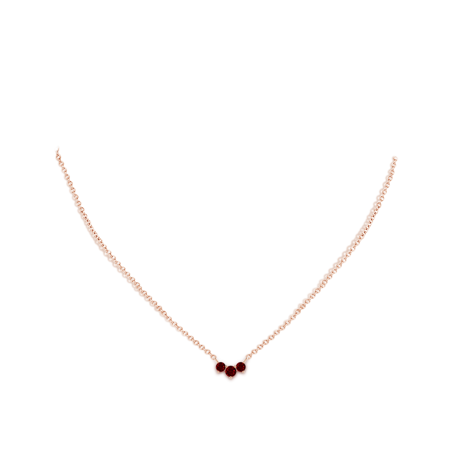 4mm AAAA Classic Trio Round Ruby Necklace in 9K Rose Gold pen