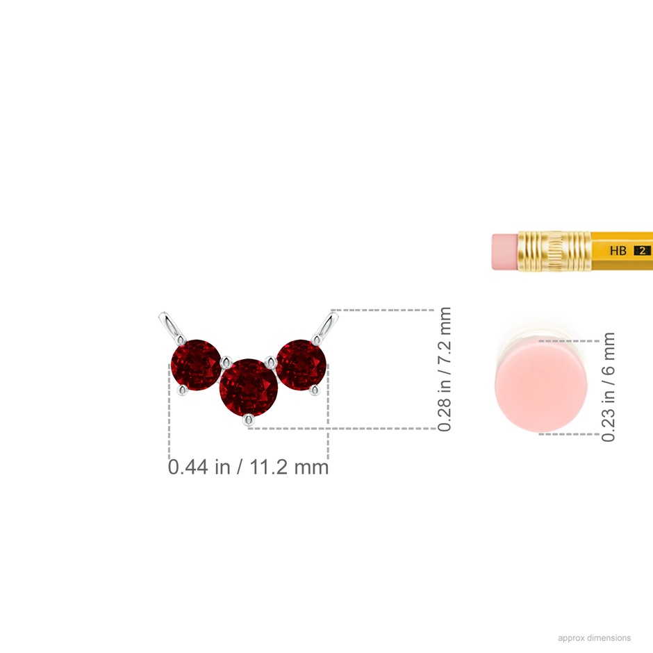 4mm AAAA Classic Trio Round Ruby Necklace in P950 Platinum ruler