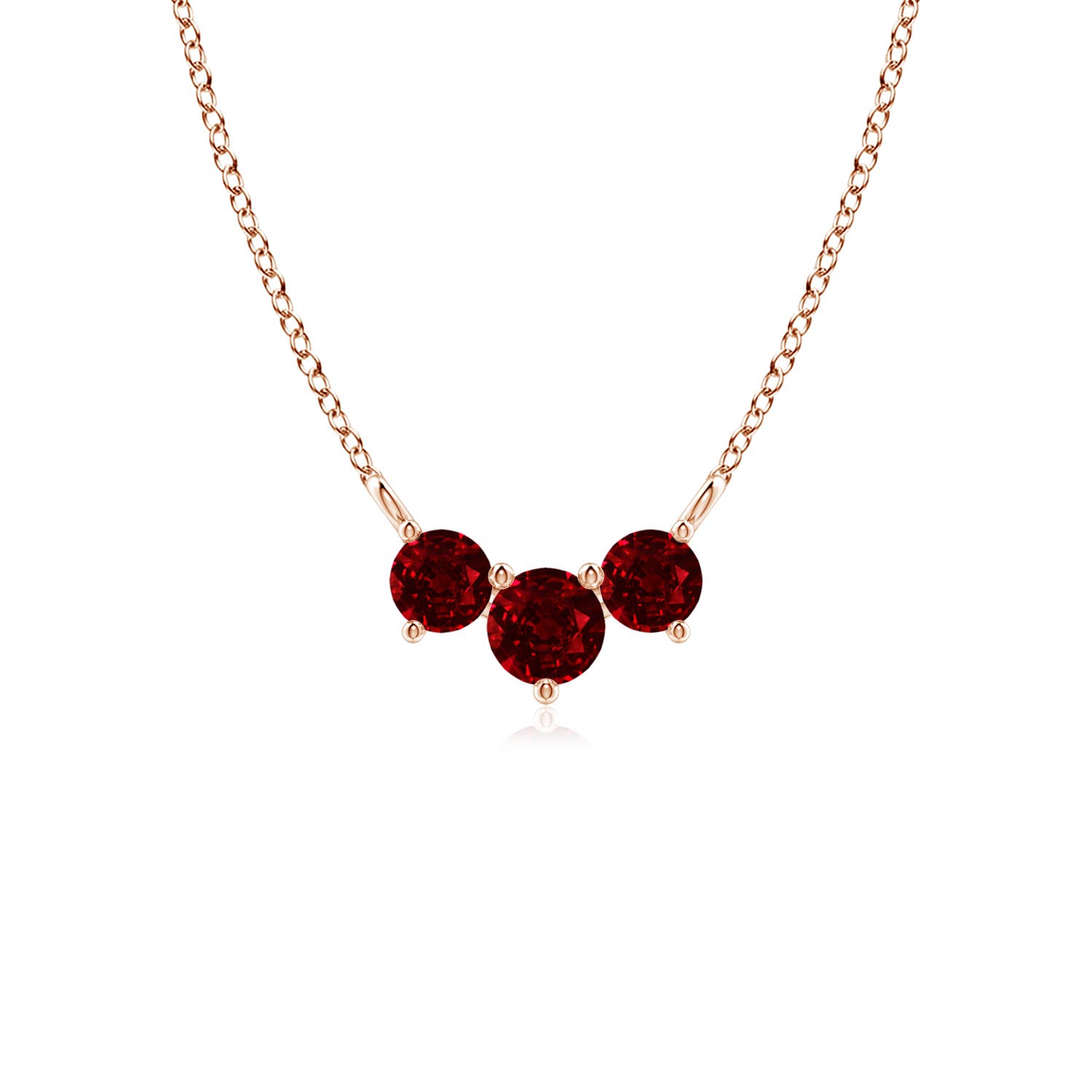 4mm AAAA Classic Trio Round Ruby Necklace in Rose Gold
