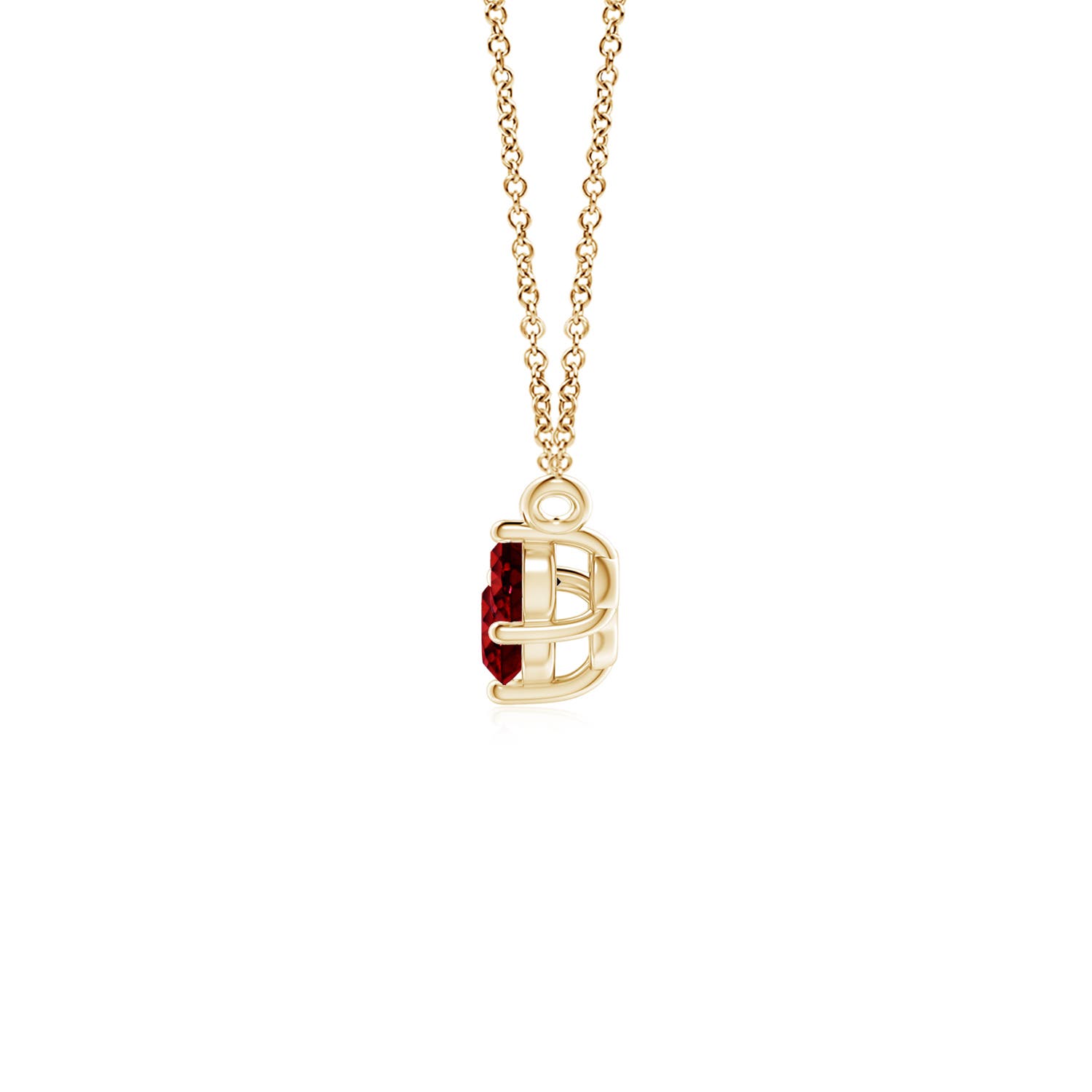 4mm AAAA Classic Trio Round Ruby Necklace in Yellow Gold - side 2