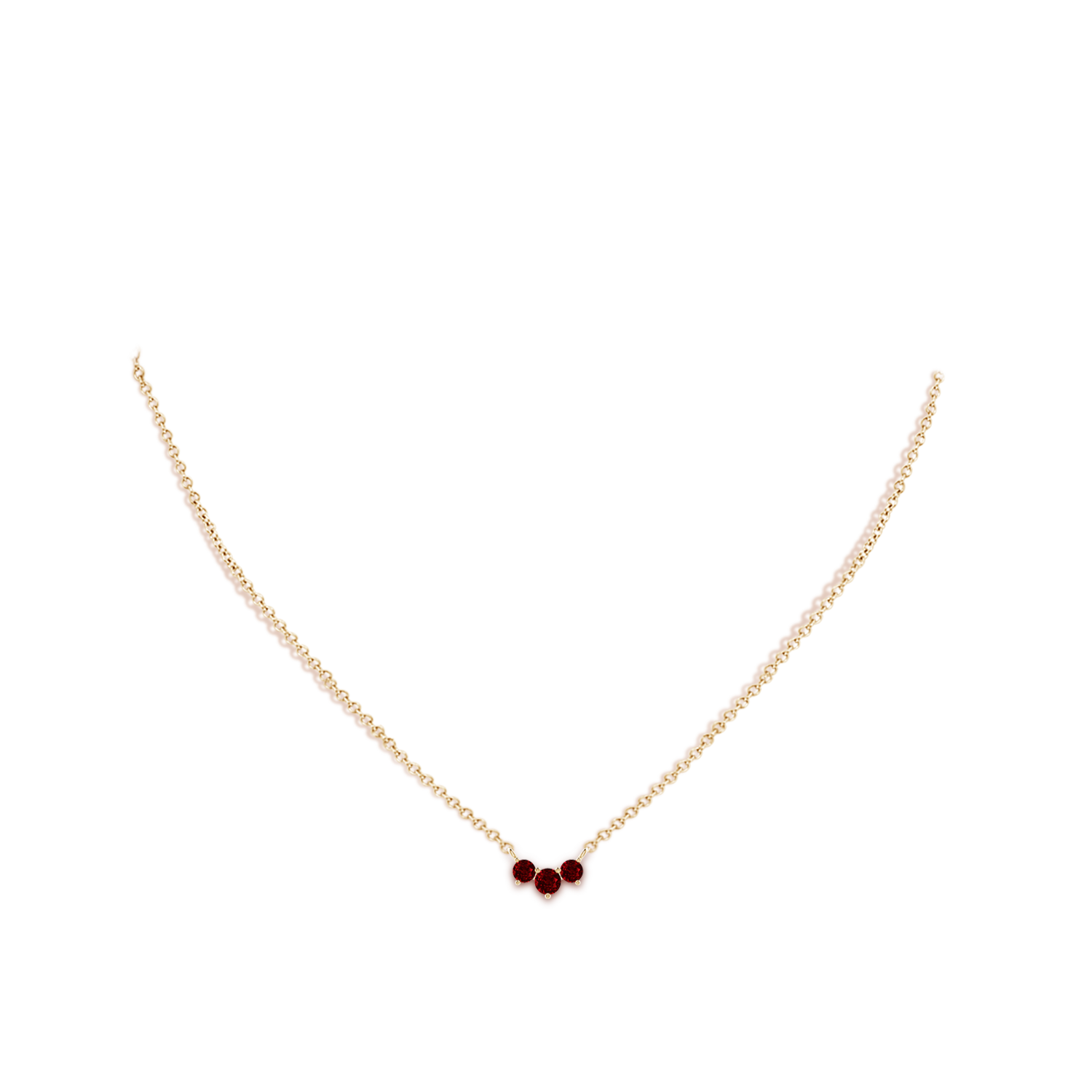 4mm AAAA Classic Trio Round Ruby Necklace in Yellow Gold - body_neck